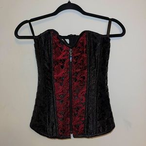 Black and red lace corset top